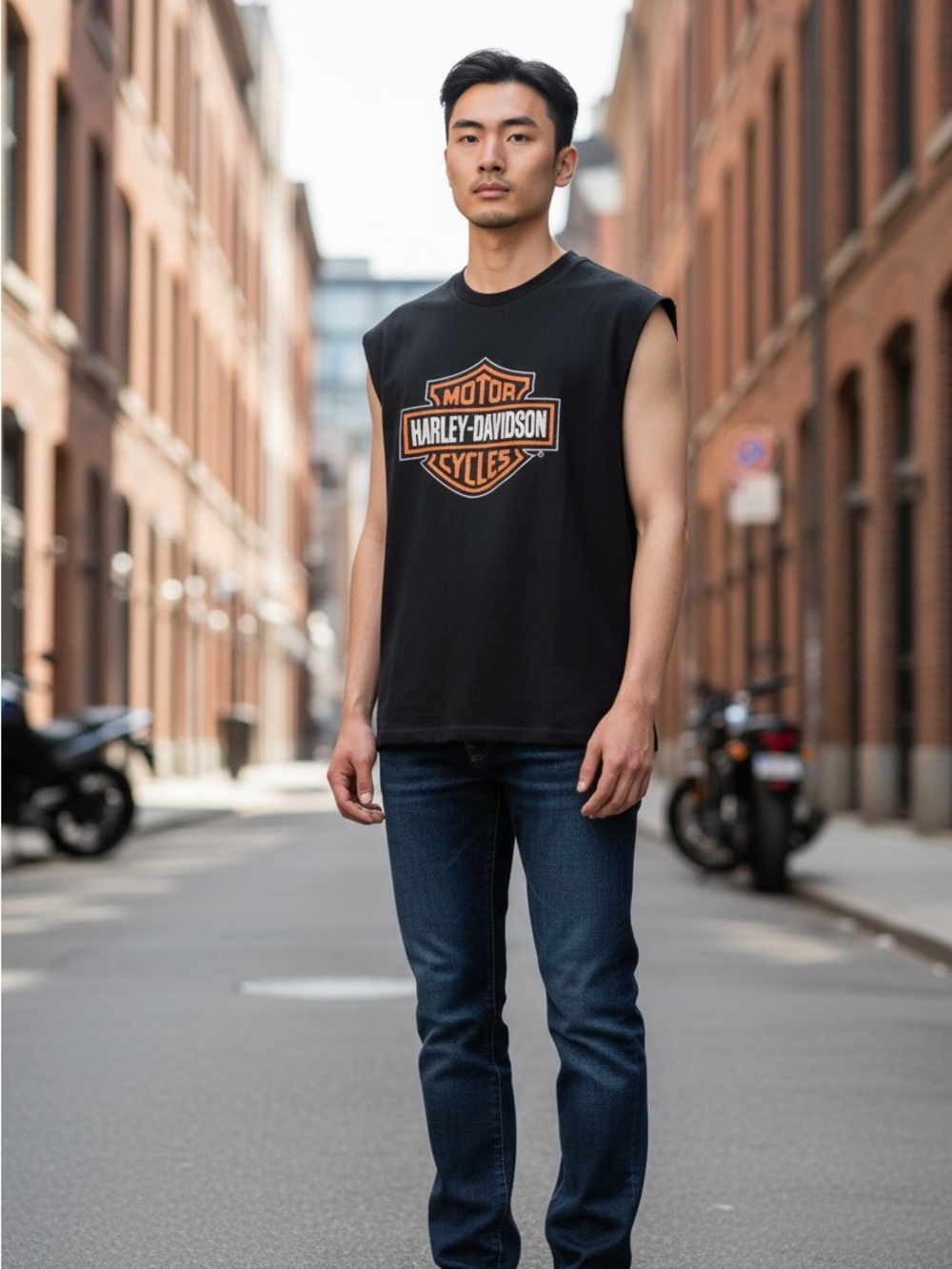 Harley-Davidson Black Tee with Orange & White Shield Logo